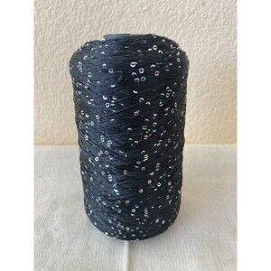 Fancy Spool Cone Yarn Black Silver Seuqins Thread Needlework 500g  #478